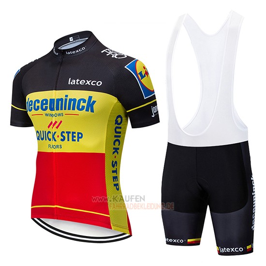 Deceuninck Quick Step Kurzarmtrikot 2019 und Kurze Tragerhose Shwarz Gelb Rot